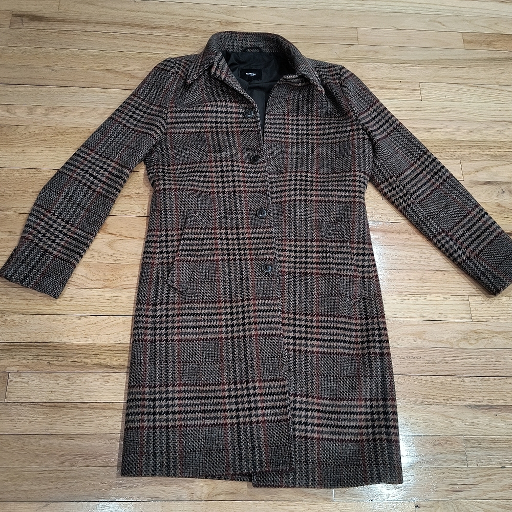Express Men's Wool Blend Topcoat - Plaid Check - Size  - Excellent Condition